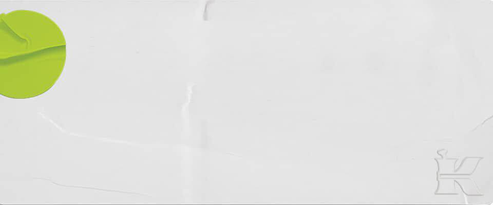 A minimalist design featuring a small green leaf shape on a white background, with a subtle texture and a faint line running across the page.