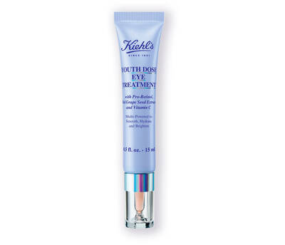 A tube of Kiehl's Youth Dose Eye Treatment, featuring a lavender design, claims to smooth, hydrate, and brighten under-eye areas.