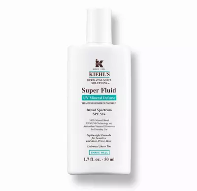 Kiehl's Super Fluid UV Mineral Defense sunscreen, 1.7 fl oz, with SPF 50+, designed for sensitive skin.