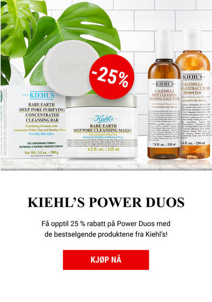 Alt-tekst: KIEHL'S annonse med produkter til ansiktspleie og en rabatt på 25%.