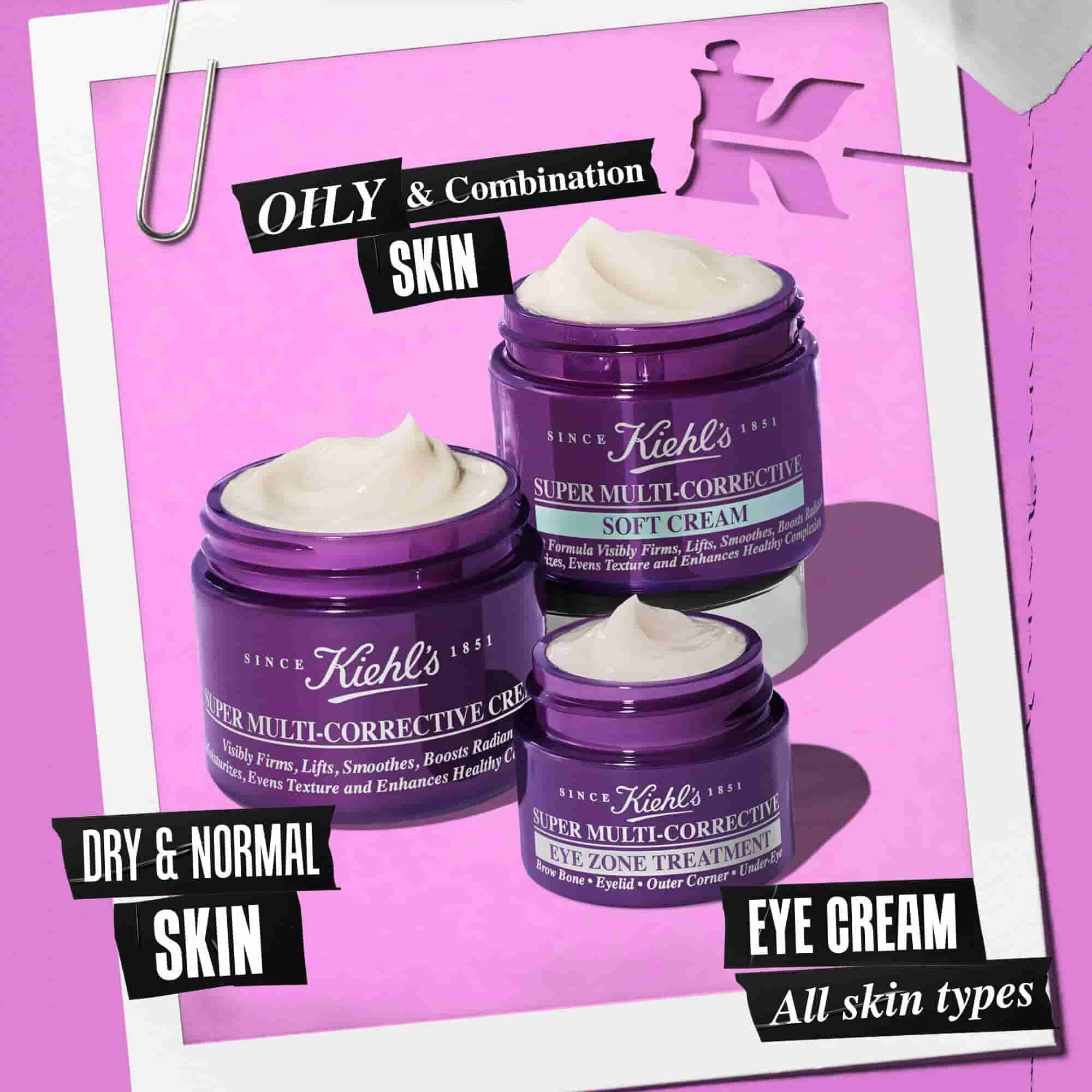 3 åpne krukker fra produktserien Super Multi-Corrective – Cream, Soft Cream, Eye Zone Treatment