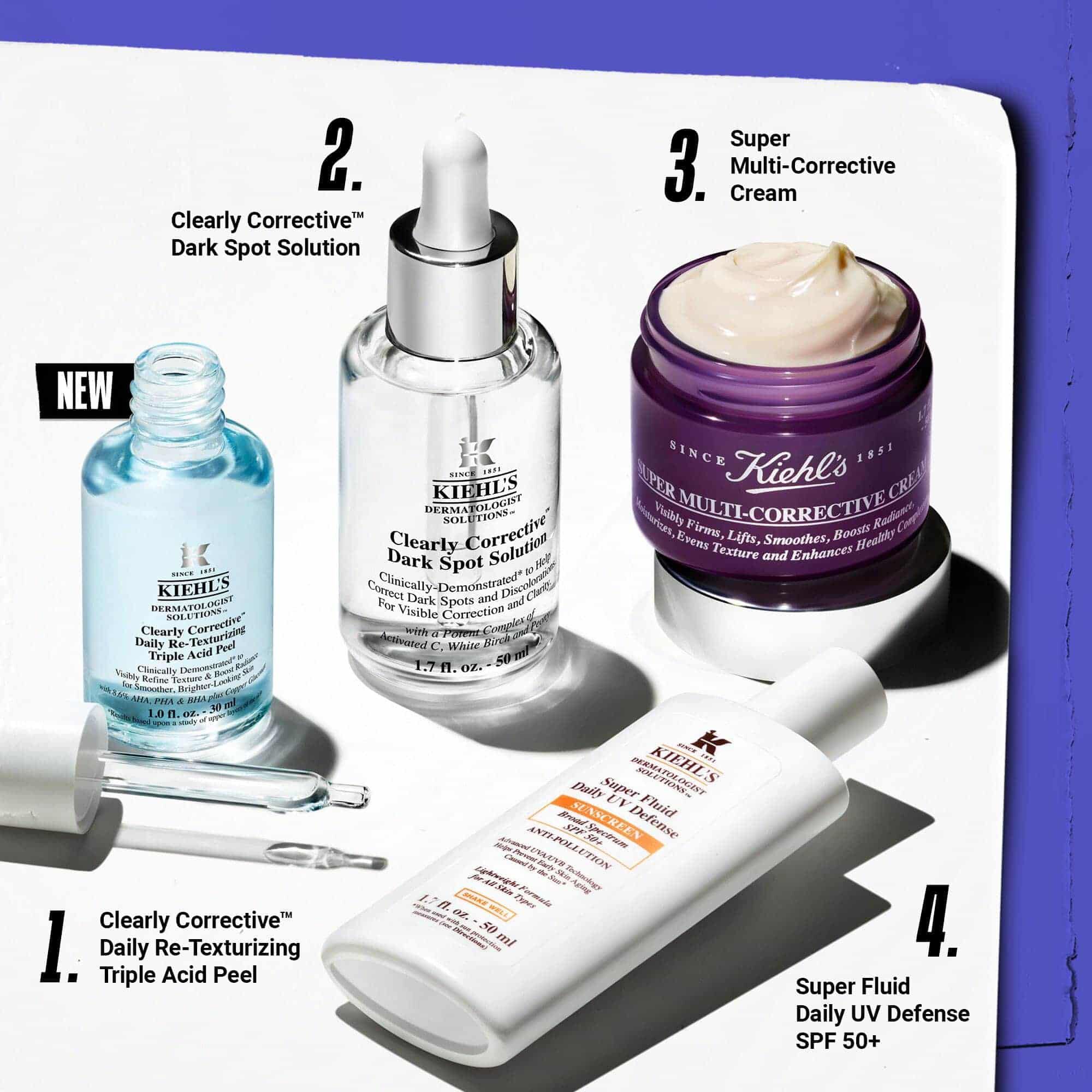 Fire-trinns hudpleierutine med Clearly Corrective Dark Spot Solution.