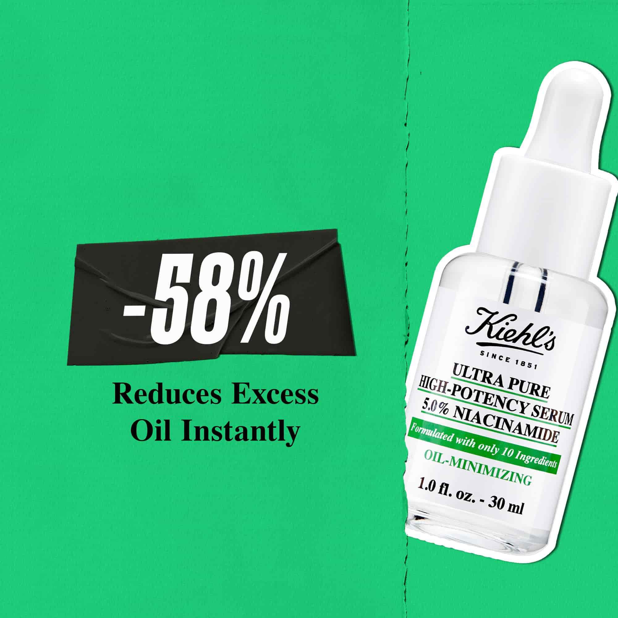 Kiehl's Ultra Pure High-Potency Serum reduserer umiddelbart overflødig olje med 58 %