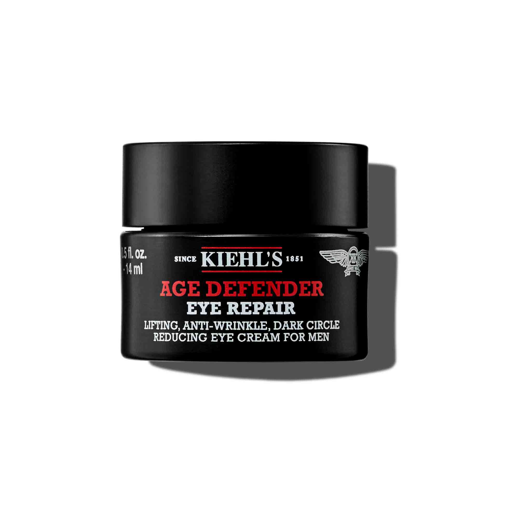 En 14 ml krukke med Kiehl's Age Defender Eye Repair mot en hvit bakgrunn.