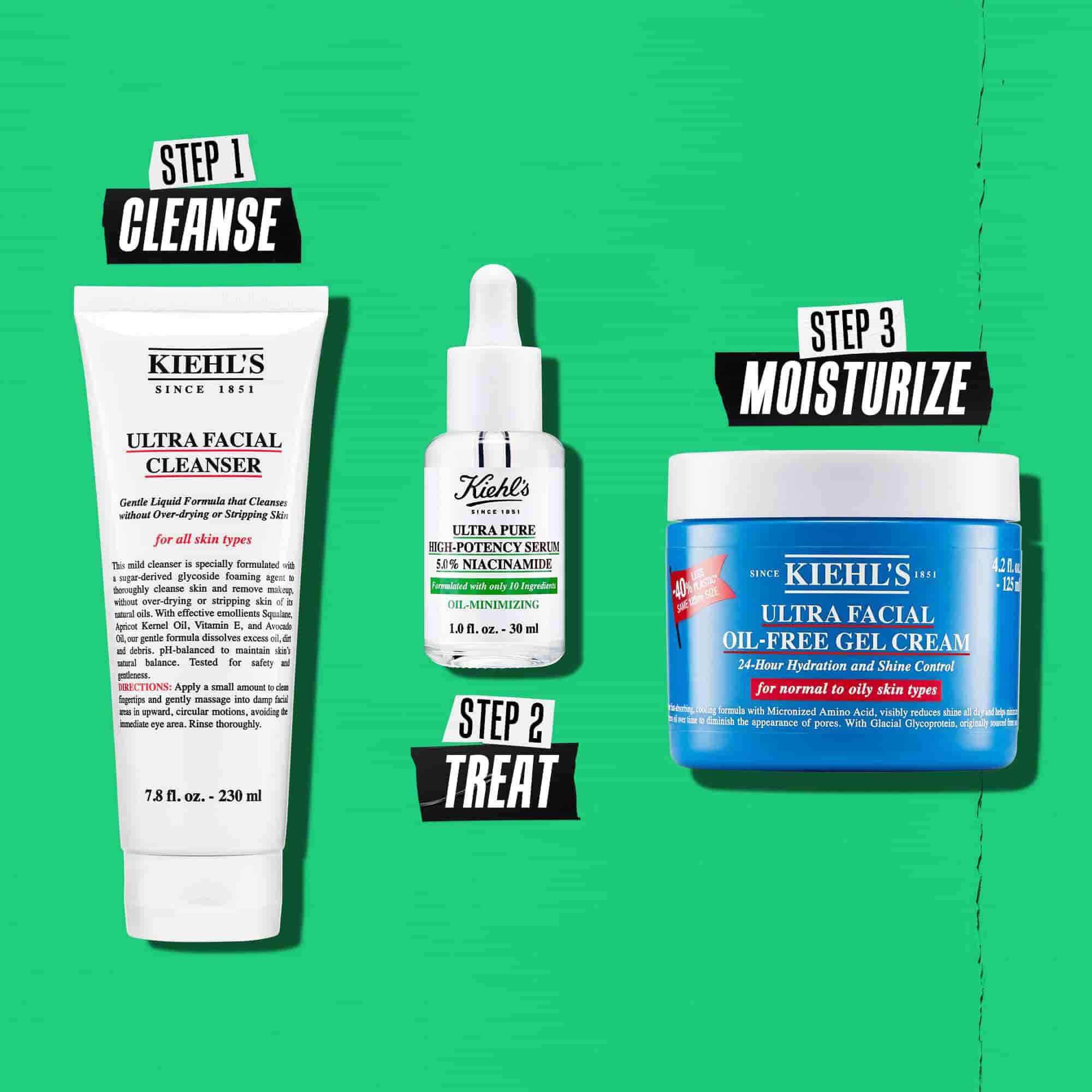 Illustrasjon av rutine med Kiehl's Ultra Pure High-Potency Serum