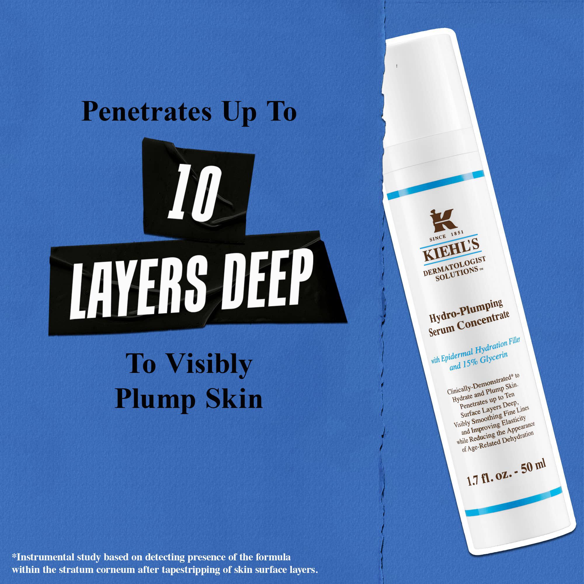 Kiehl's Hydro Plumping Serum Concentrate trenger opptil 10 lag dypt ned for å gi huden synlig fylde