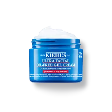 En 50 ml krukke med Kiehl's Ultra Facial Oil-Free Gel Cream mot en hvit bakgrunn.