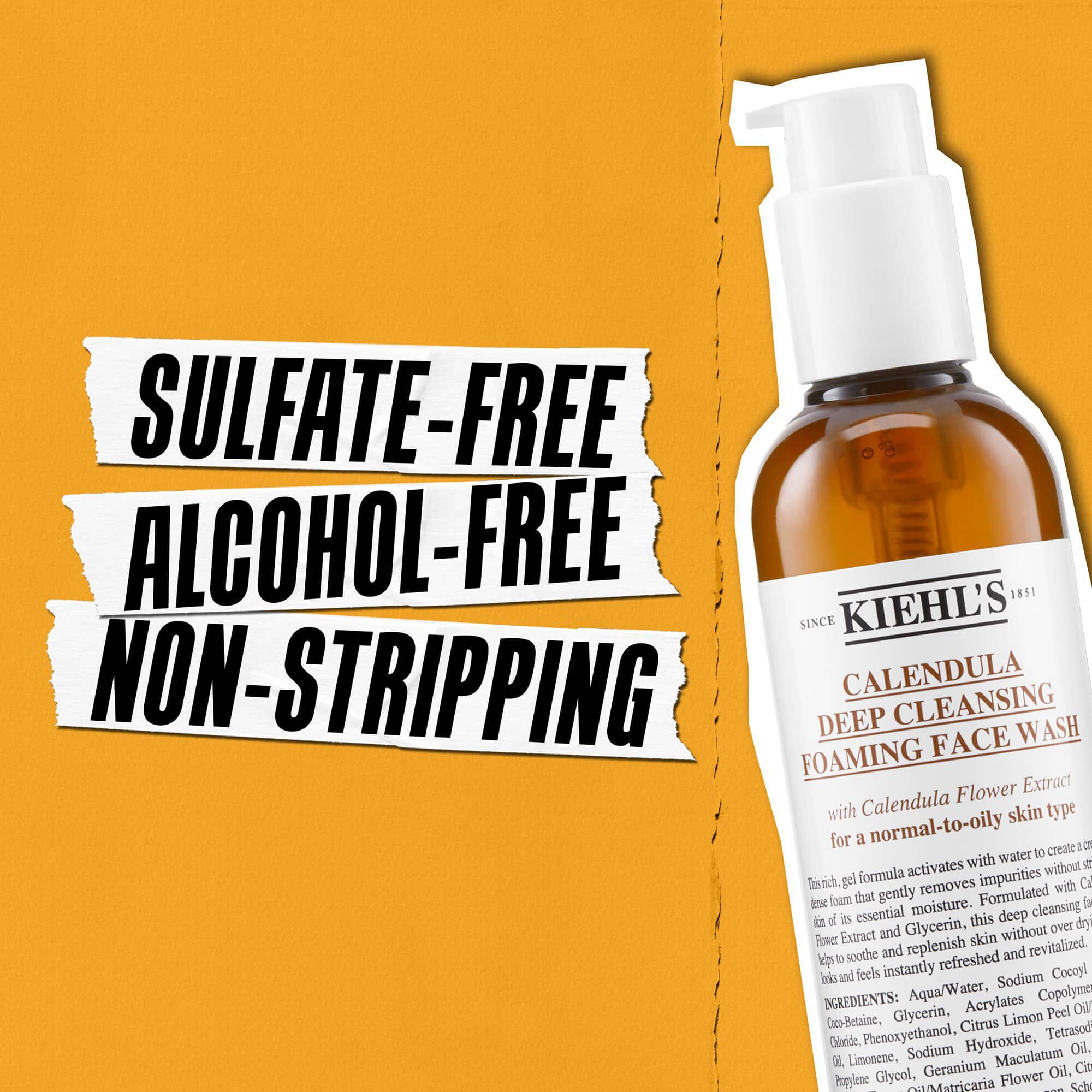 Kiehl's Calendula Deep Cleaning Foaming Face Wash er sulfatfri, alkoholfri og virker ikke uttørkende