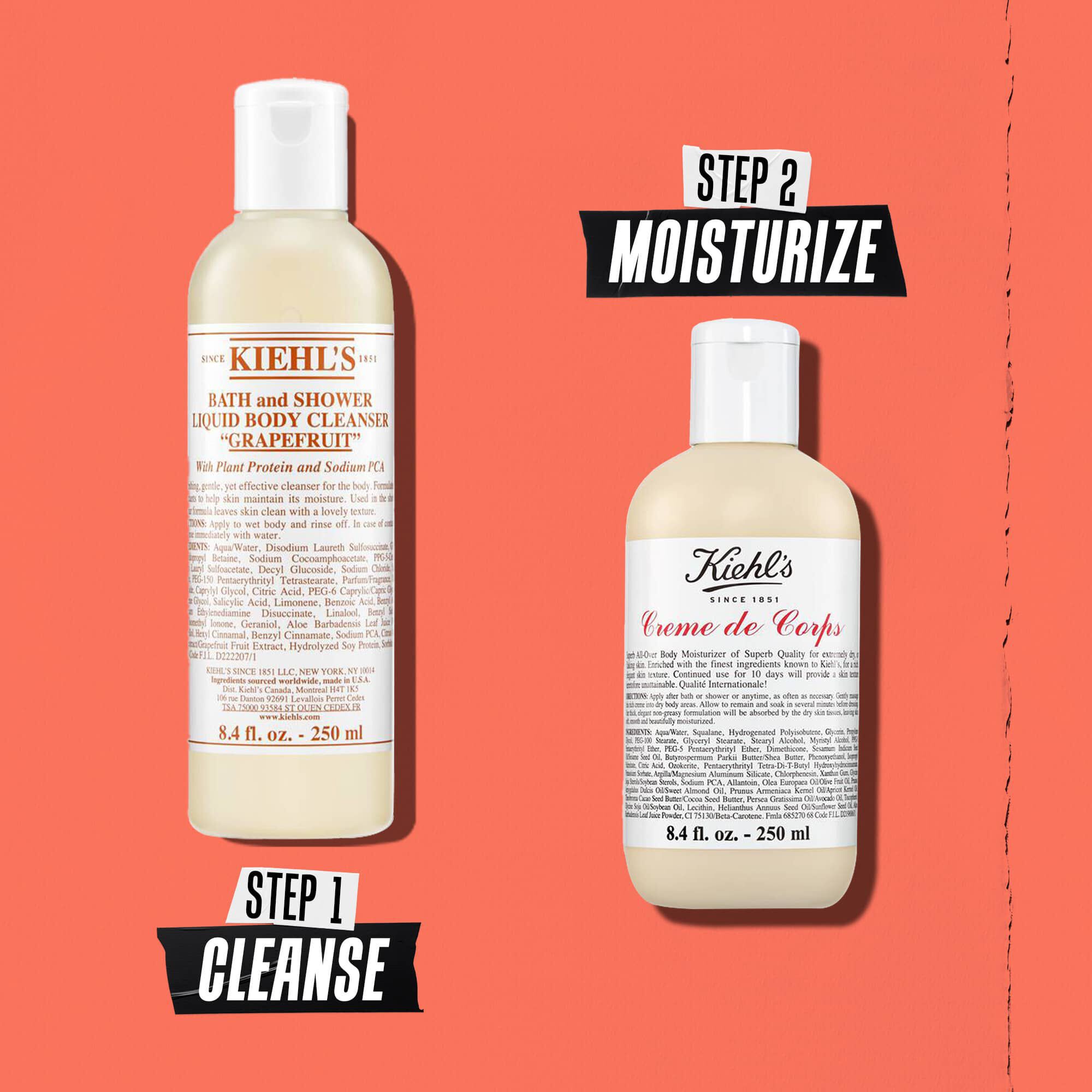 Illustrasjon av rutine med Kiehl's Grapefruit Body Cleanser – Rens, Fugt