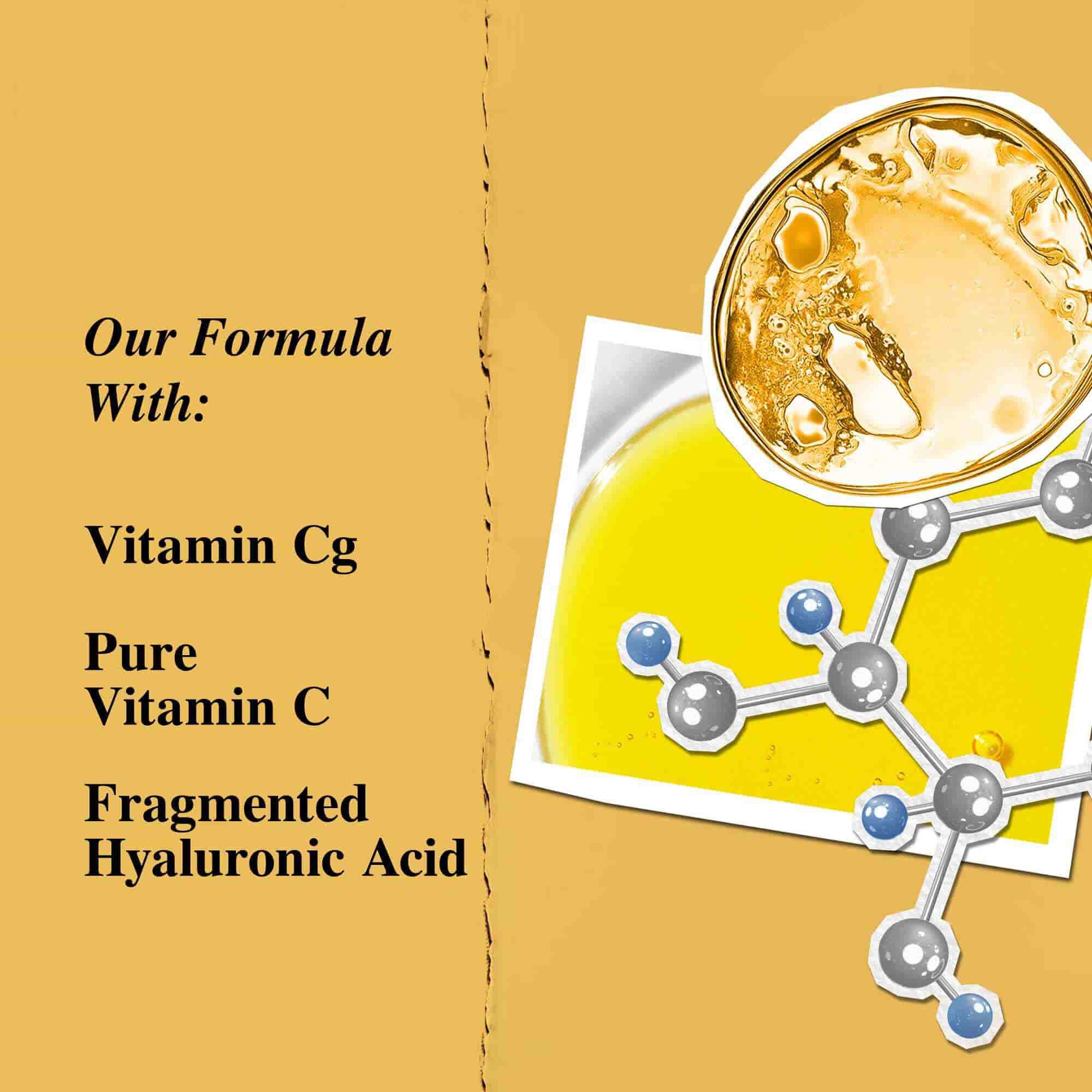 Grafikk over nøkkelingredienser: Vitamin Cg, fragmentert hyaluronsyre.