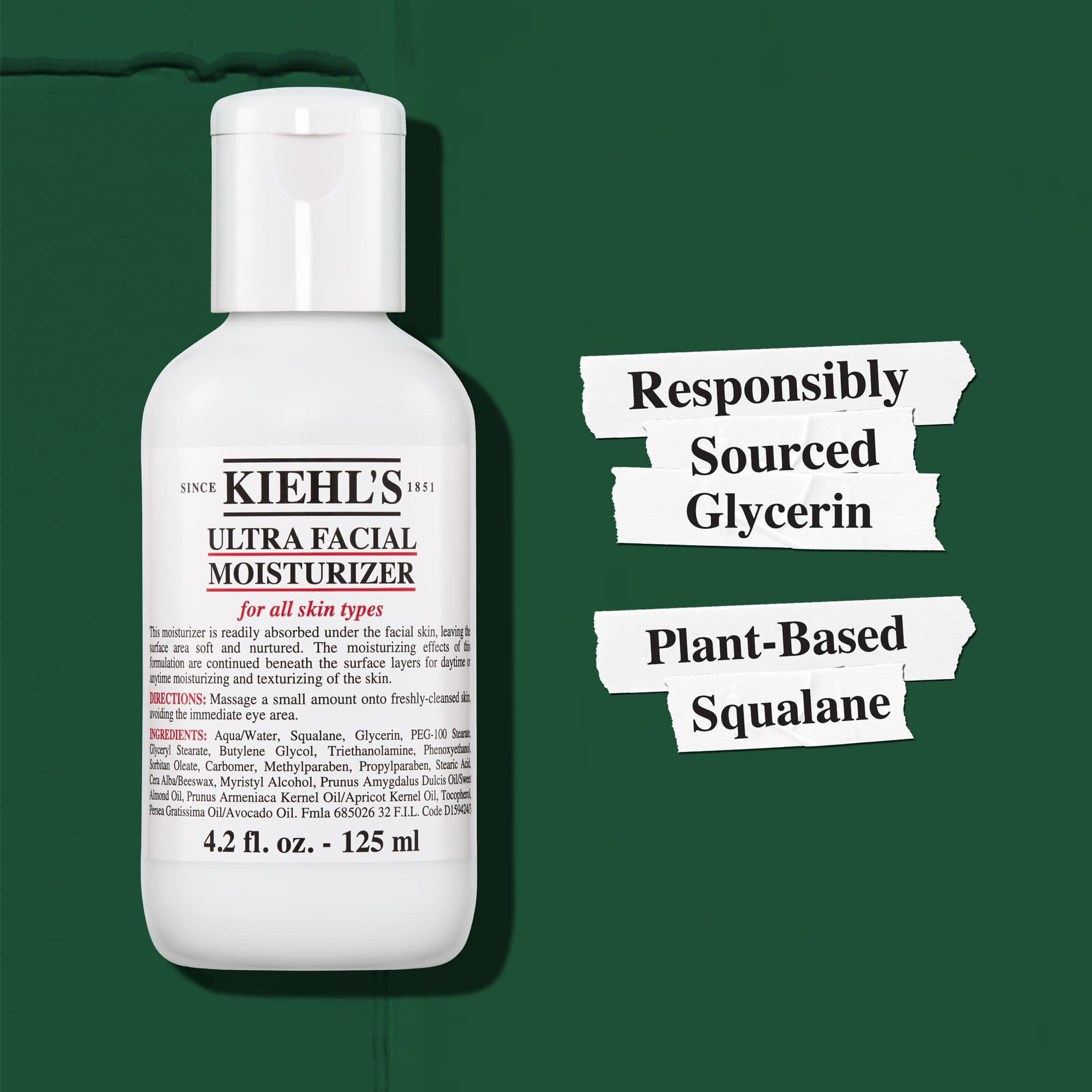 Kiehl's Ultra Facial Moisturizer inneholder ansvarlig hentet glyserin og plantebasert squalane