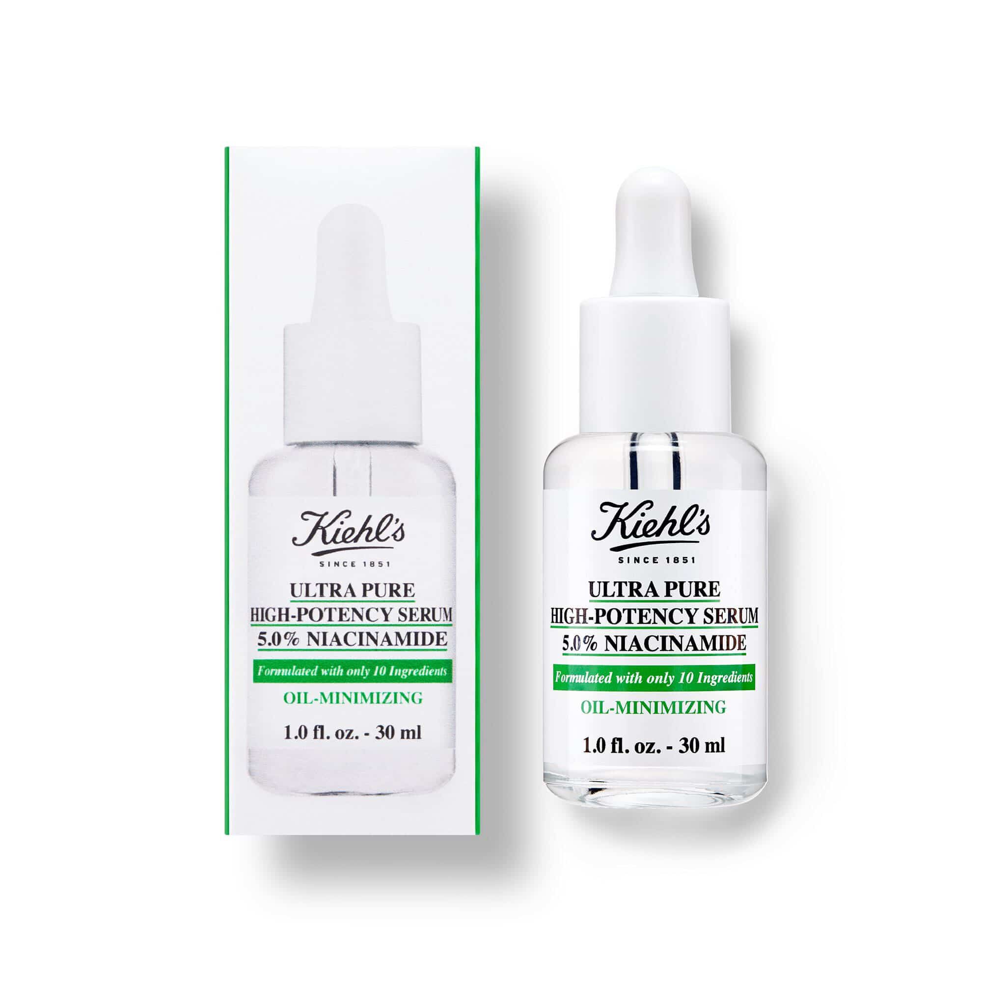 Flaske og eske med Kiehl's Ultra Pure High-Potency Serum 5,0 % Niacinamide