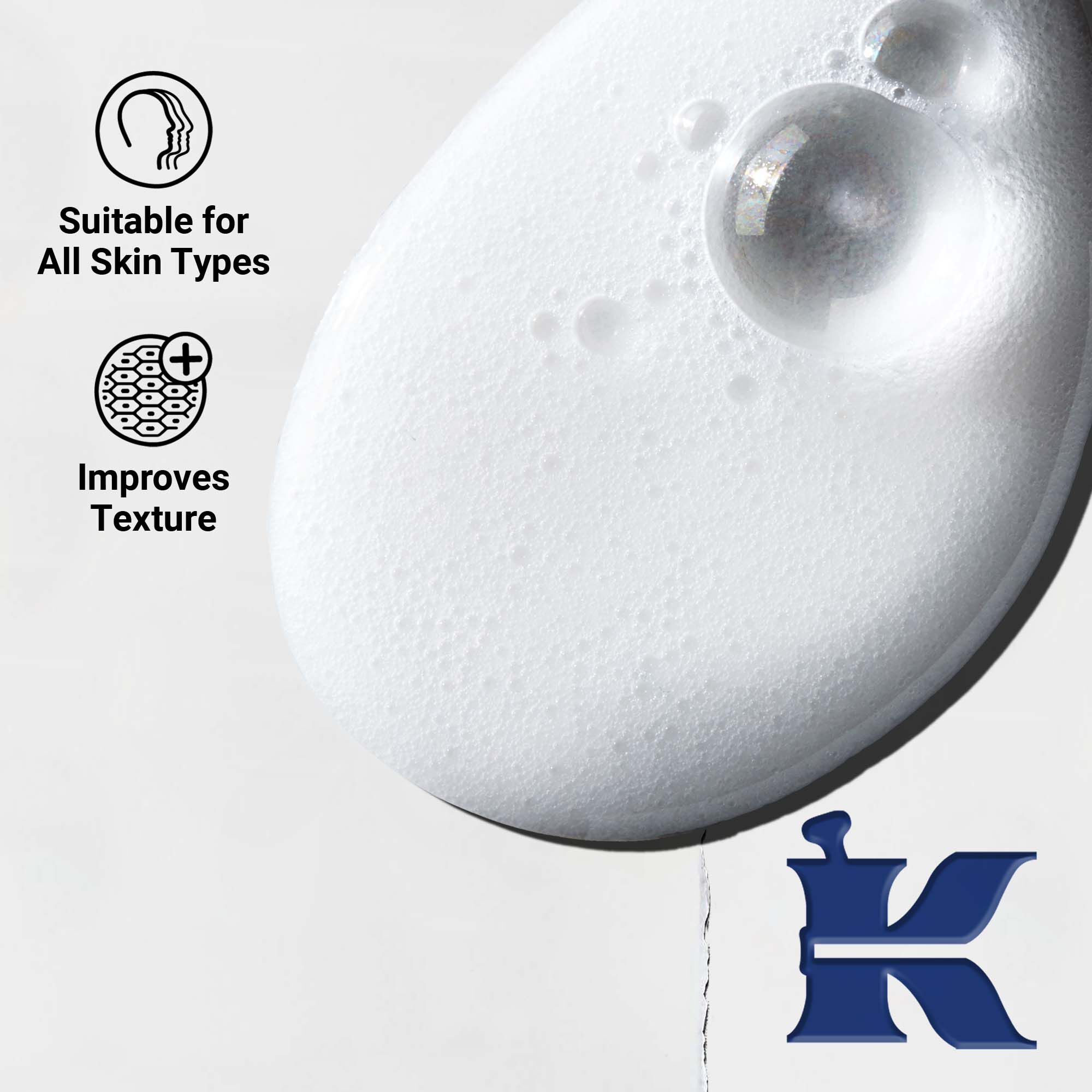 Naerbilde av Body Fuel-tekstur; kremet, fuktighetsgivende formel for hud, hår og hodebunn.