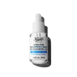 En 30 ml flaske med Kiehl's Ultra Pure 1.5% Hyaluronic Acid Serum mot en hvit bakgrunn.