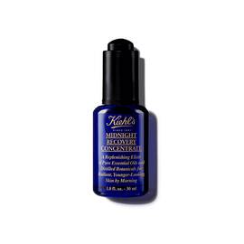 En 30 ml flaske med Kiehl's Midnight Recovery Concentrate ansiktsolje mot en hvit bakgrunn.